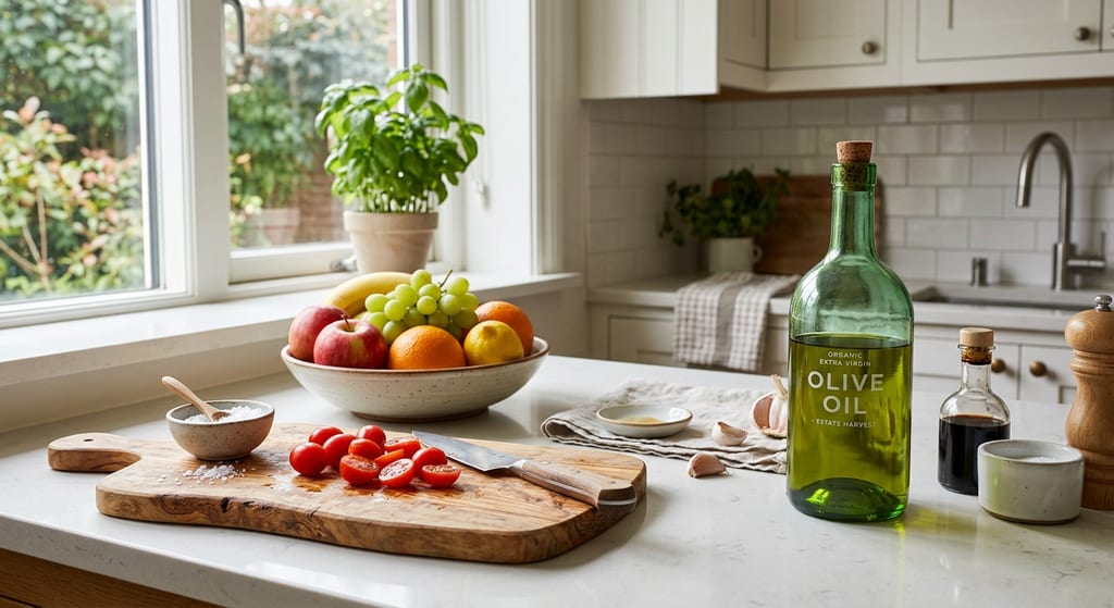 Before - green bottle on the right of the counter